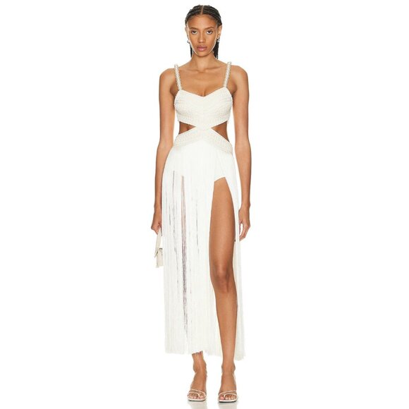 PatBO Dresses & Skirts - PatBO All-over Fringe Sleeveless Maxi Dress in White